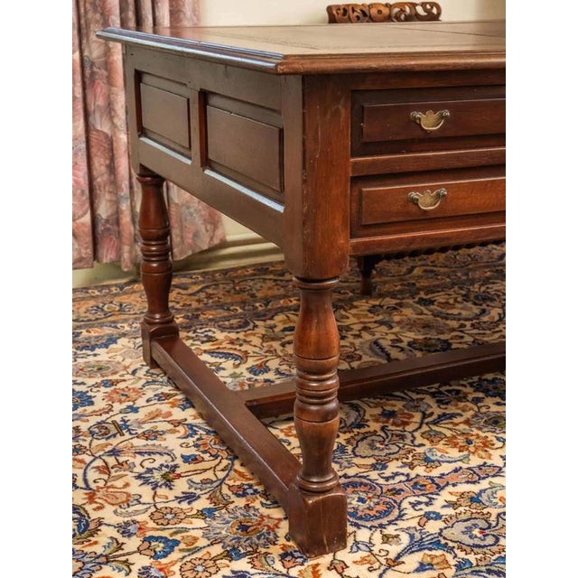 Large Antique Writing Desk in Oak and Leather For Sale - Image 4 of 7