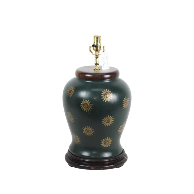 Vintage Hand-Painted Vase With Ancient Tuscan Sun Pattern, Table Lamp For Sale - Image 4 of 8