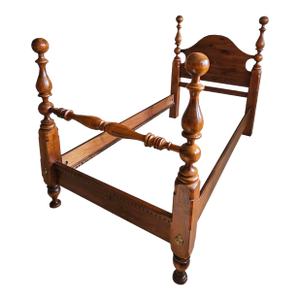Vintage Solid Wood Cannonball Twin Bed Frame