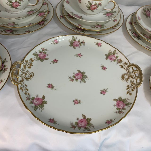Gda Limoges Fine Porcelain Luncheon Tea Set Featuring a Classic Pink Rose Motif - 23 PCS For Sale - Image 9 of 9