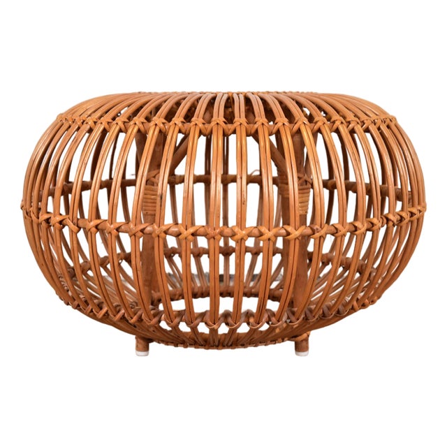 Franco Albini Mid-Century Organic Modern Italian Rattan Pouf Ottoman For Sale