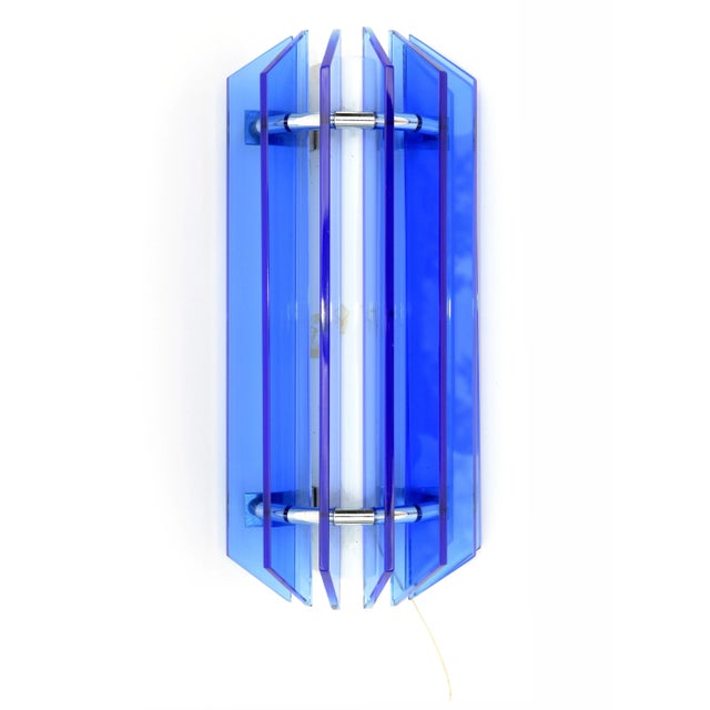 Veca Blue Mid-Century Modern Glass Chrome Wall Sconce, Light Fixture Italy For Sale - Image 10 of 11