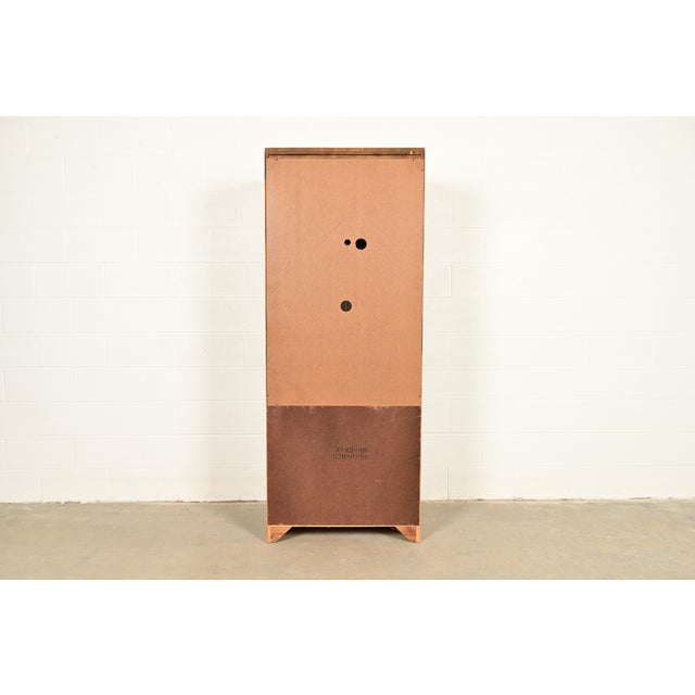 Henredon Style Mid-Century Modern Hollywood Regency Campaign Burled Walnut Bookcase With Drop Front Secretary Desk, Circa 1970s For Sale - Image 14 of 15