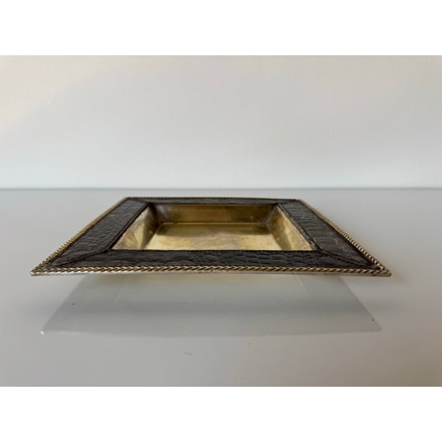Silver Vintage Silver Plate and Faux Crocodile Leather Dish/ Sold For Sale - Image 8 of 12
