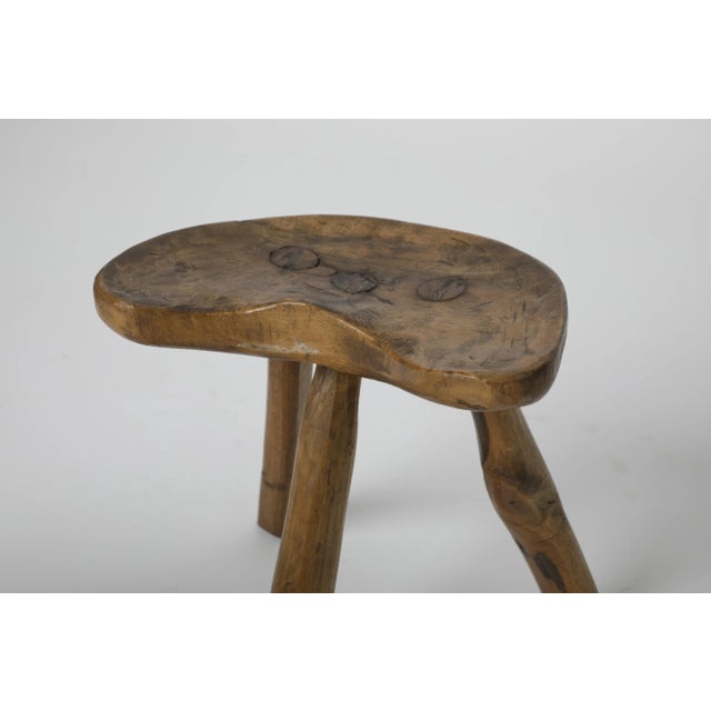 Brutalist Italian Primitive Wooden Stools, 1950s, Set of 3 For Sale - Image 3 of 6