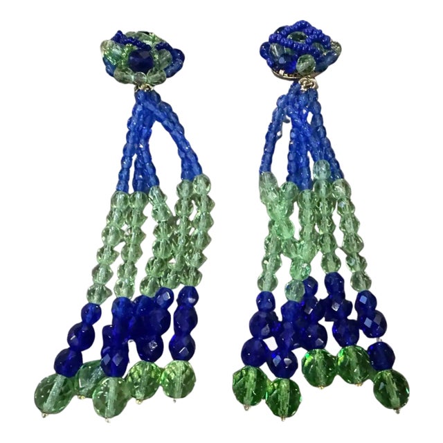 A Pair of 21st Century Coppola E Toppo Blue and Green Crystals Earrings For Sale