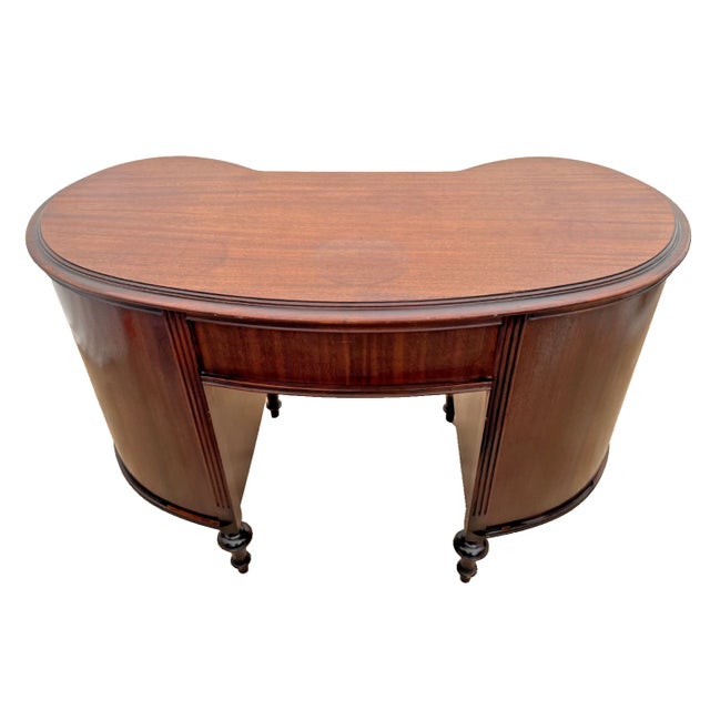 Early 20th Century Antique Victorian Desk Kidney Shaped Vanity Seven Dovetail Drawers Mahogany For Sale - Image 5 of 13