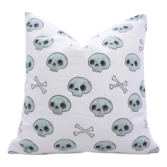 Fabdivine Spooky Skeleton Block Print Pillow Cover Handmade Halloween Cushion for Sofa, Bed & Living Room Size-22x22 For Sale