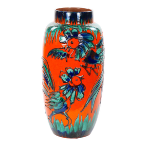 Large Mid-Century Scheurich Ceramic Vase in Burnt Orange and Green, West Germany