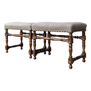Vintage Lewis Mittman Nailhead Low Stools - A Pair For Sale