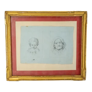 18th or 19th Century Pencil Drawing Study of Age With Childhood and Age