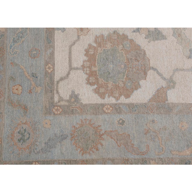 Turkish Oushak Rug Blue & Taupe Handwoven Wool Rug 7'11" X 9'11" For Sale - Image 4 of 9