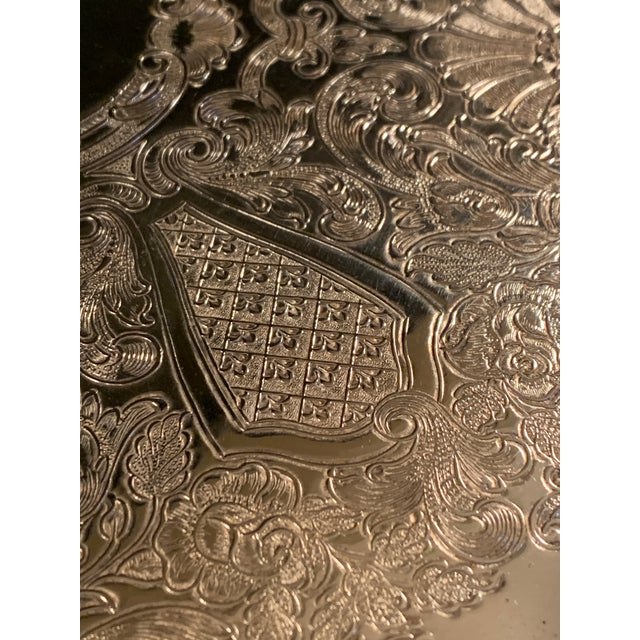 Mid 20th Century Vintage Round Gallery Silver Tray For Sale - Image 5 of 9