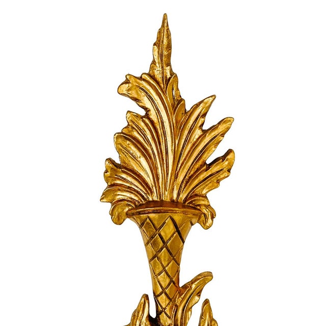 1960 Italian Rococo Giltwood & Tole Two-Arm Candlestick Wall Sconces - A Pair For Sale In San Diego - Image 6 of 8