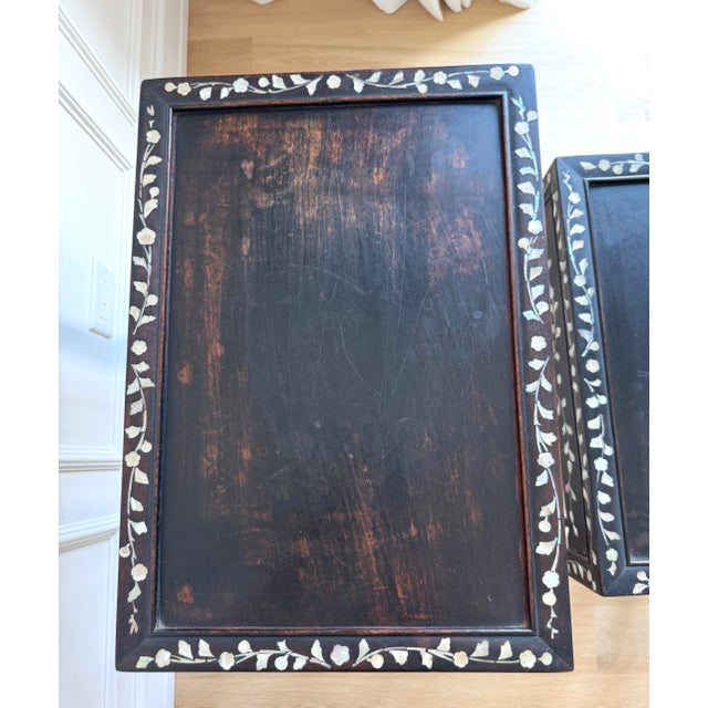 Black Vintage Asian Export Mother-of-Pearl Inlaid Graduated Nesting Tables – Set of Four For Sale - Image 8 of 12