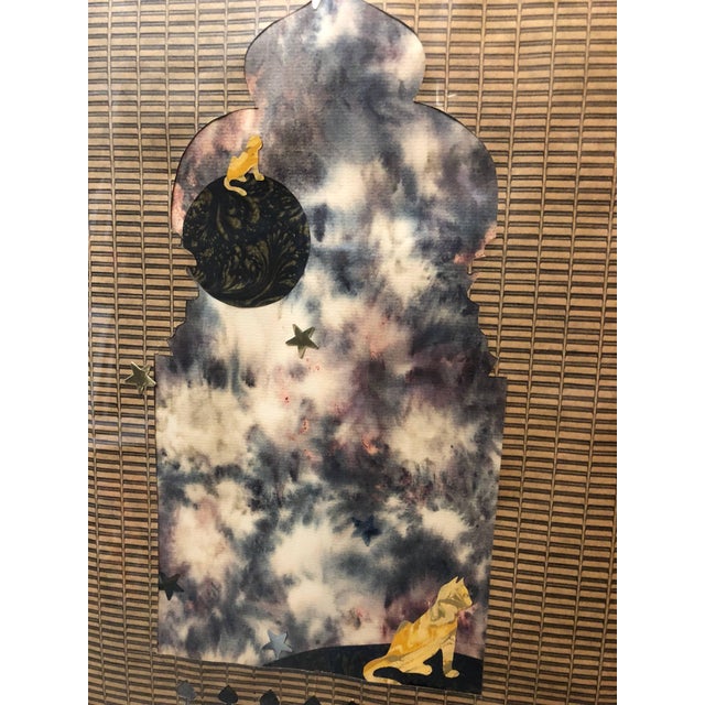 Late 20th Century Paloma Picasso, Original Paloma Picasso Vintage Paper and Foil Collage Painting Cat Abstract Mod For Sale - Image 5 of 5