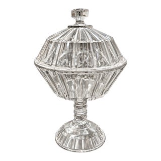 Antique Americana Doyle & Co. Banded Prism Bar Covered Glass Compote For Sale