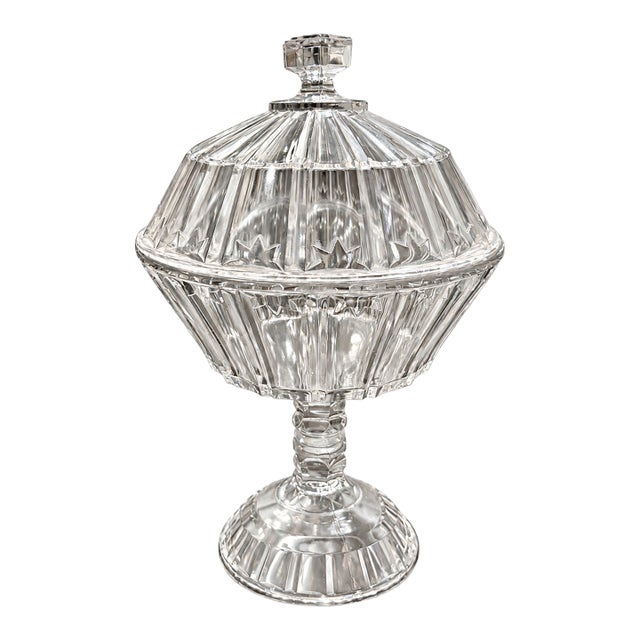 Antique Americana Doyle & Co. Banded Prism Bar Covered Glass Compote For Sale