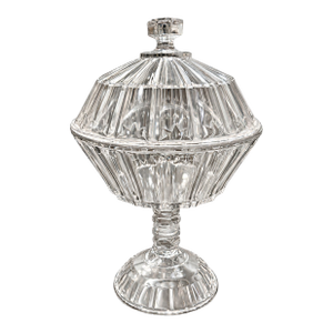Antique Americana Star Patterned Doyle & Co. Banded Prism Bar Covered Glass Compote