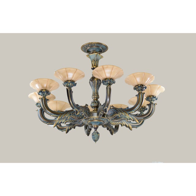 Large Spanish Alabaster Globe Chandelier 10-Light Solid Bronze 40" W For Sale - Image 10 of 11