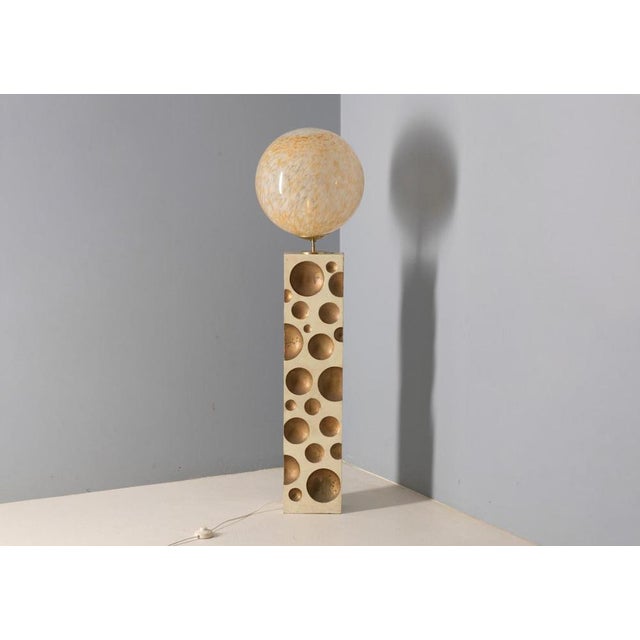 Metal Floor Lamp with Marbled Glass Shade, Europe, 1970s For Sale - Image 7 of 8