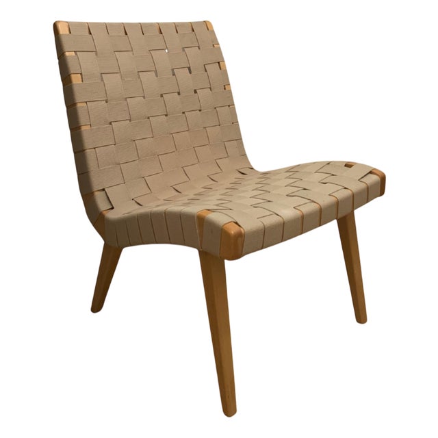 Lounge Chair with Flax Webbing and Clear Maple Finish by Jens Risom for Knoll Inc. For Sale