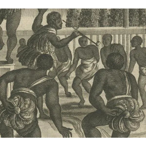 17th Century Montanus, Ritual Dance in Brazil, Copper Engraving, 1673 For Sale - Image 5 of 7