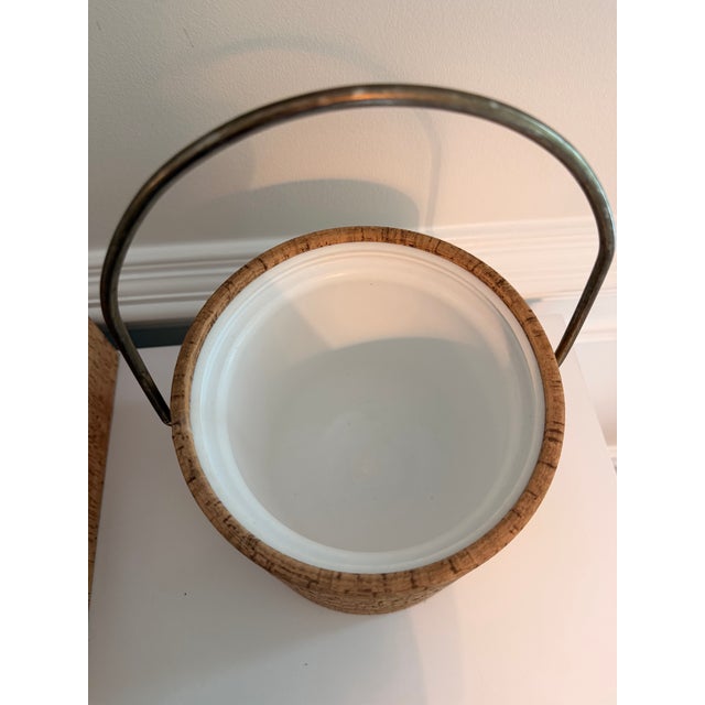 Stylish Kraftware vintage ice bucket featuring a natural cork-wrapped exterior, insulated white liner, clear acrylic lid,...