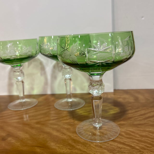 American 1970s American Classical Cut to Clear Crystal Champagne Coupes - Set of 4 For Sale - Image 3 of 7