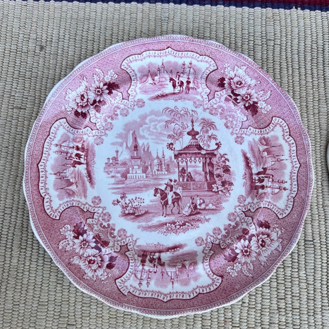 A Pair of Antique Staffordshire "Palestine" Pink Transfer Decorated Plates, 1830’s For Sale - Image 11 of 12