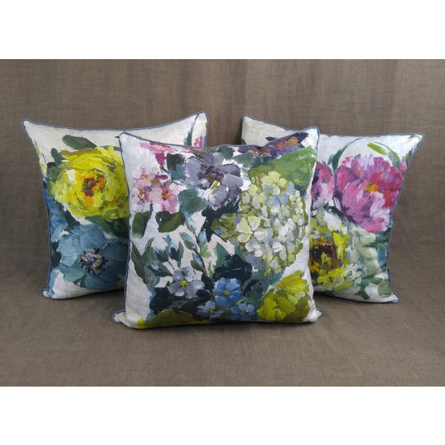 Osborn and Little Linen Floral Print Throw Pillows - Set of 3 For Sale - Image 9 of 9