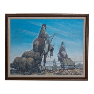 "The Trek-Native Plains Women Breaking Camp" Original Oil Painting by Ken Barrick ( 1989) For Sale
