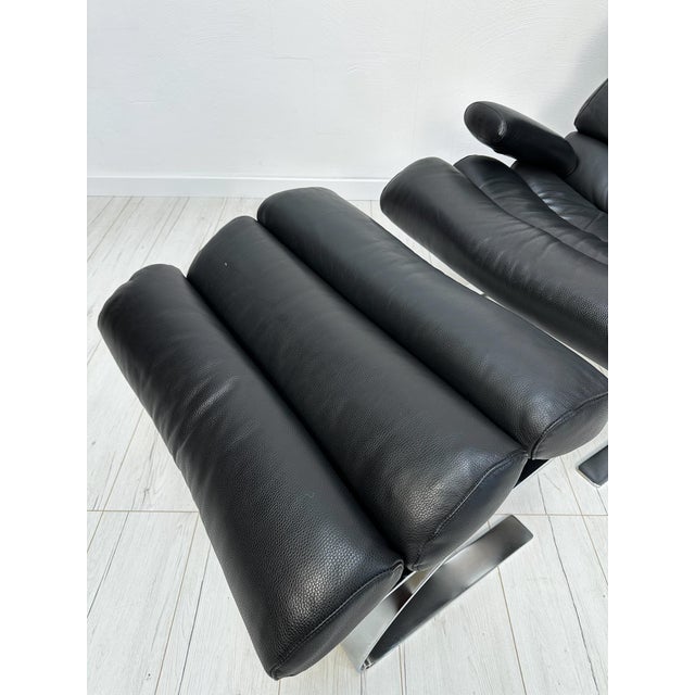 Set of Black Leather Sinus Lounge Chair and Ottoman by Reinhold Adolf for COR, 1970s For Sale - Image 6 of 10