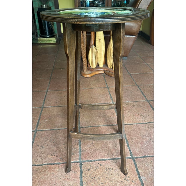 Here we have a rare form with a Sigmund Luber tile set into a walnut wooden frame supported by four legs , the tub lined...