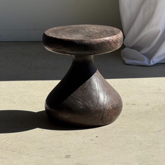 Pawn Brown Stool in Mango Wood, 1980s For Sale - Image 4 of 11