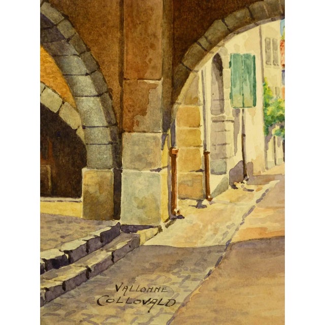 Charming watercolor painting of arch over city street by French artist Genin, circa 1930. Signed lower left. Original...