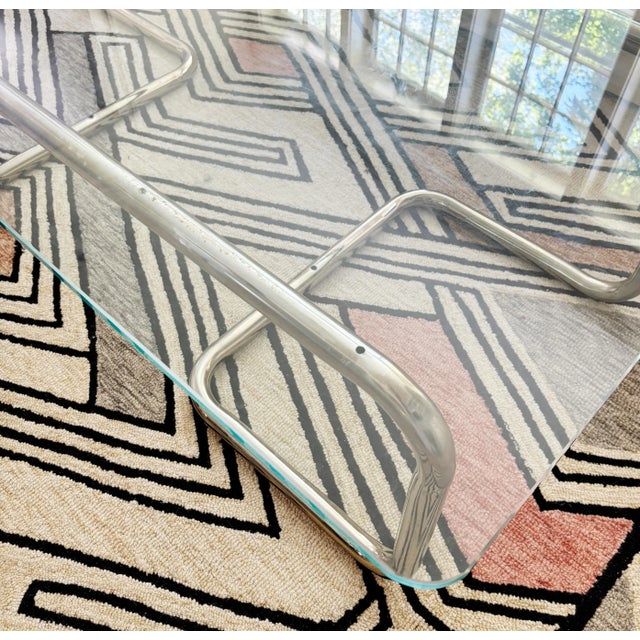 Postmodern Vintage 1970s/1980s Postmodern Tubular Polished Nickel and Glass Coffee Table For Sale - Image 3 of 8