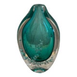 Buzz Blodgett Signed Aqua and Clear Art Glass Controlled Bubble Bud Vase 1989 For Sale