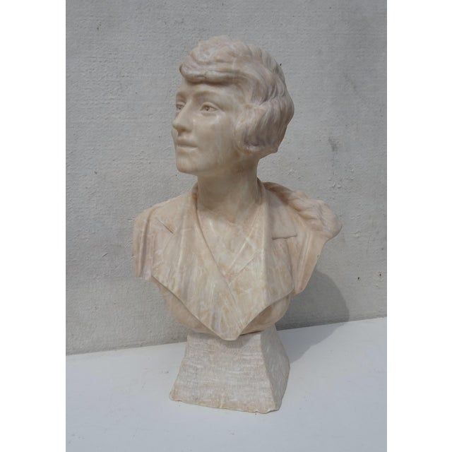 Italian Artist, Large Art Deco Carved Bust of Woman, 1920s-1940s, Alabaster For Sale - Image 3 of 18