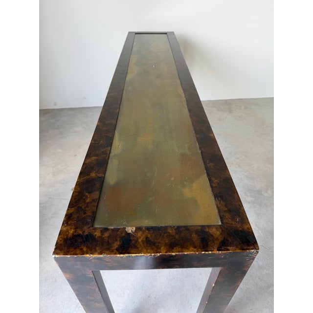 John Widdicomb Faux Tortoiseshell & Brass Console Table For Sale - Image 4 of 12