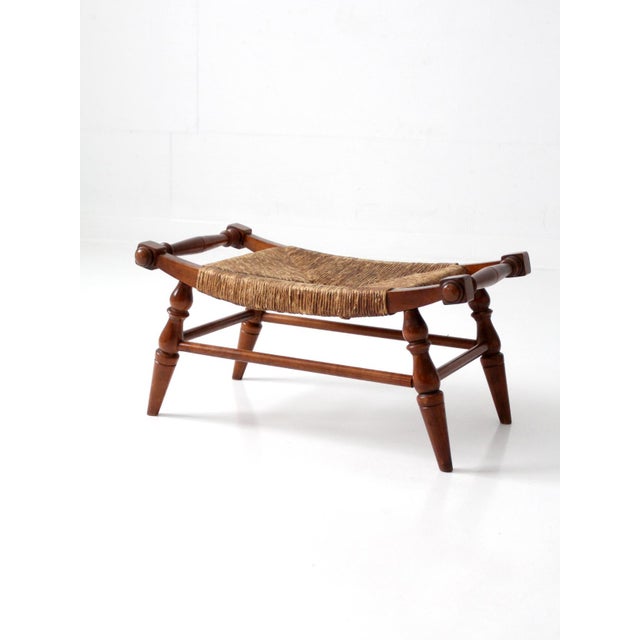 Vintage Early American Rush Seat Bench Stool For Sale - Image 12 of 17