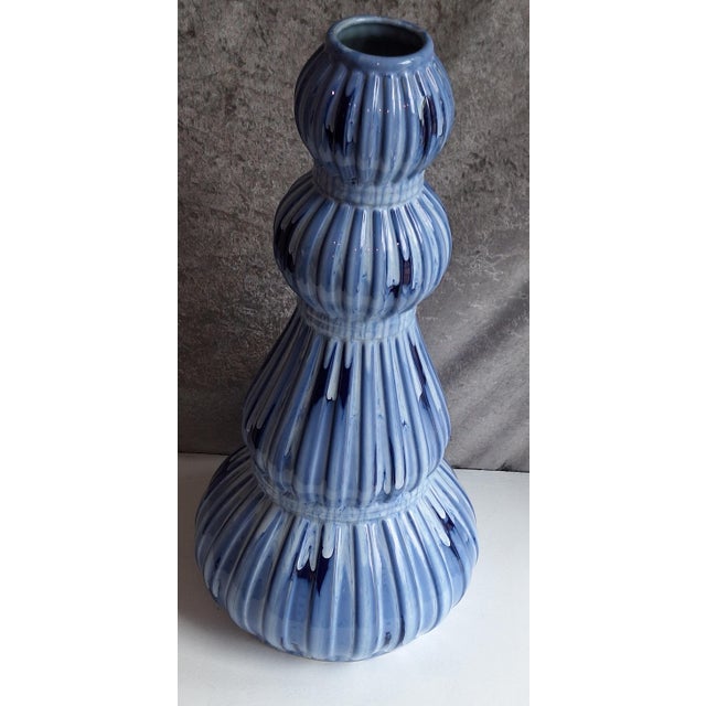 Large Vintage Ceramic Vase with Blue and White Gradient Glaze, 1970s, in Very Good conditions. Designed 1970 to 1979