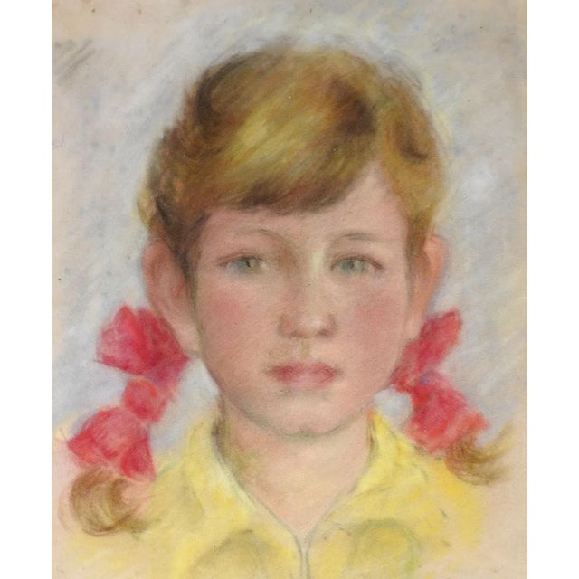 English Vintage Pastel Portrait Painting of Young Girl For Sale - Image 3 of 3