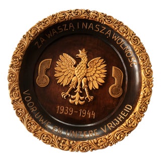 Hand-Carved Souvenir Plate, 1940s For Sale