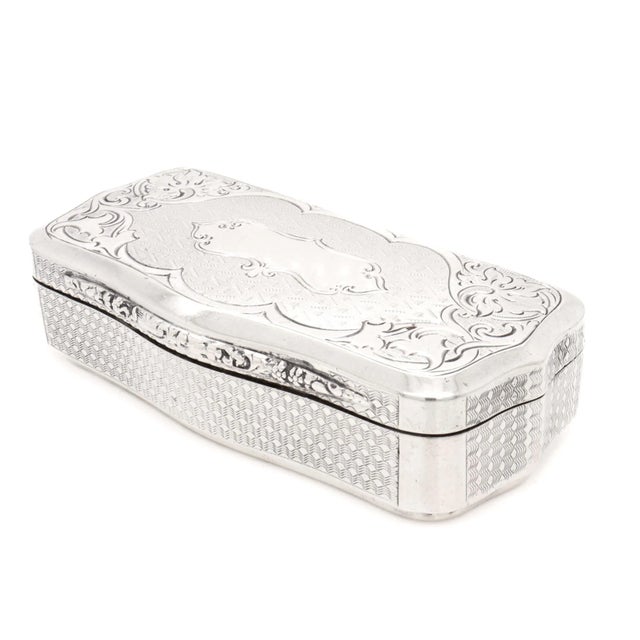 Biedermeier Antique Austrian Engine Turned 13 Loth Silver Snuff Box or Dresser Box For Sale - Image 3 of 18