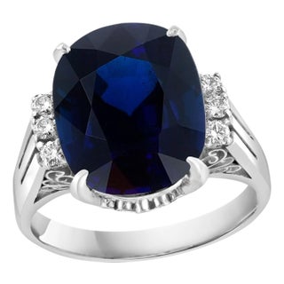 8.15 Ct Mid Night Blue Sapphire & .20 Ct Diamond Cocktail Ring, Platinum, Estate For Sale