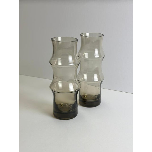 Glass Vintage Smoked Glass and Bamboo Vases, 1960s, Set of 2 For Sale - Image 7 of 10