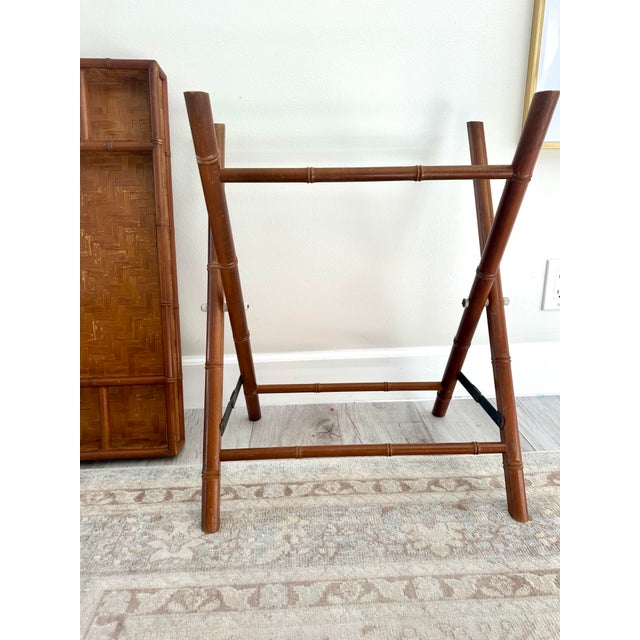 Wood Vintage Faux Bamboo Butler Folding Tray For Sale - Image 7 of 7