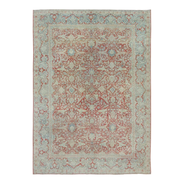 Antique Persian Tabriz Rug With Floral Patterns in Red and Blue Tones - Rug & Kilim For Sale