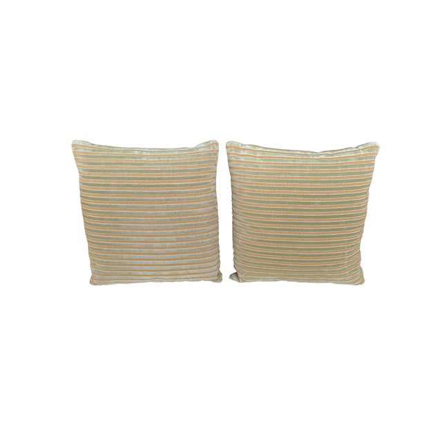 Textile Pair of Euro Pillows in Striped Velvet Rose Tarlow Fabric For Sale - Image 7 of 8